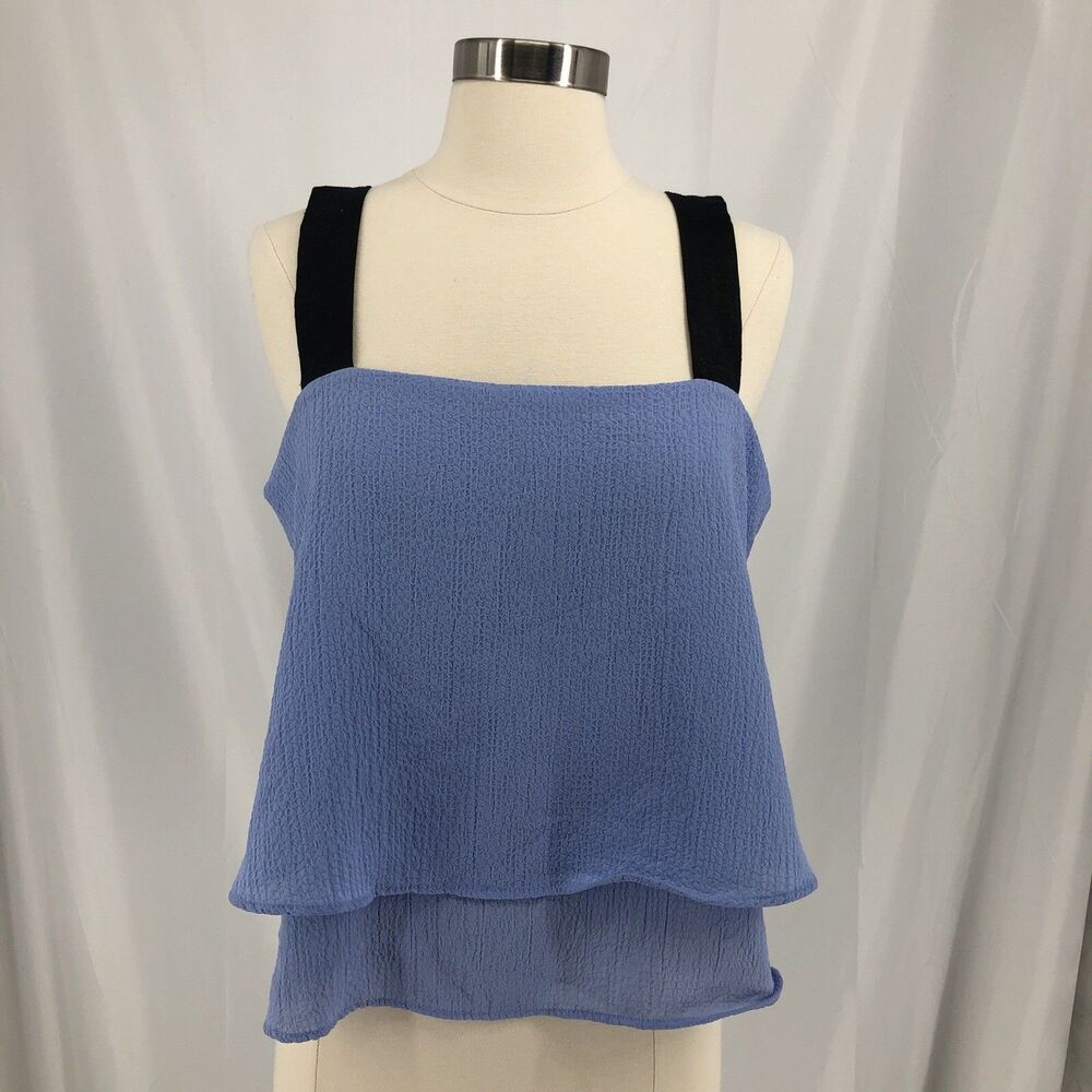 DKNY Women’s Medium Contrast Strap Layered Tank Top Frosting Blue